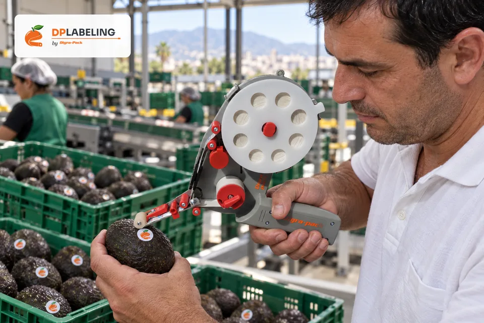 Avocado labelled with a DP25 hand labeller