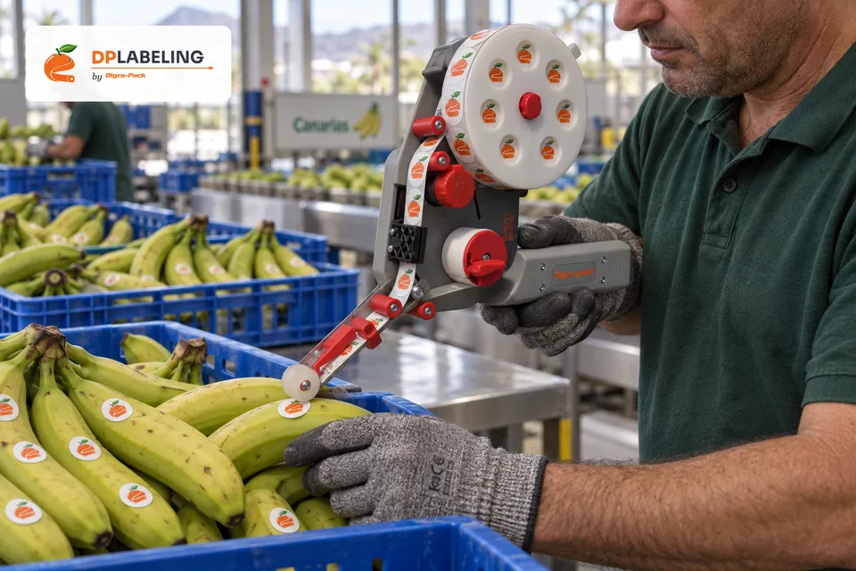 Banana labelled with a DP35 hand labeller
