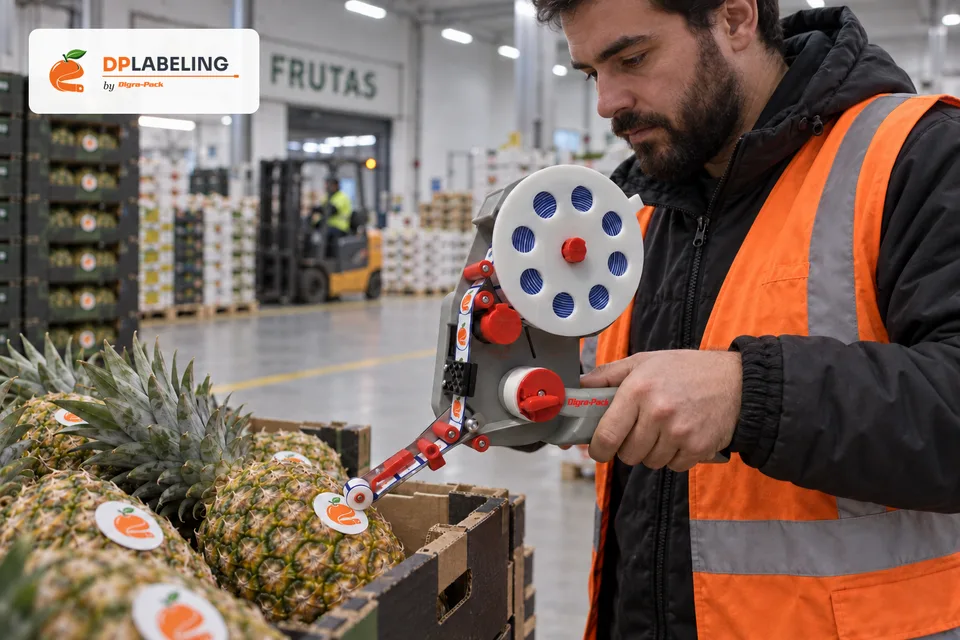 Pineapple labelled with a DP45 hand labeller